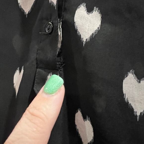 A’gaci A’gaci A’gaci Size Large Black and Cream Heart Design Sheer Blouse Top - Picture 5 of 7